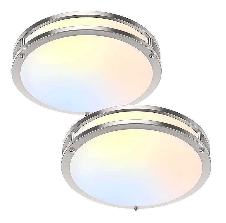 36W LED Ceiling Lights for Bedroom Kitchen, 3600lm Super Bright, Dimmable Flush Mount Light Fixtures 6500K/5000K/4000K/3000K/2700K Adjusted Modern Lamps 2PACK, 13 Inch, Nickle